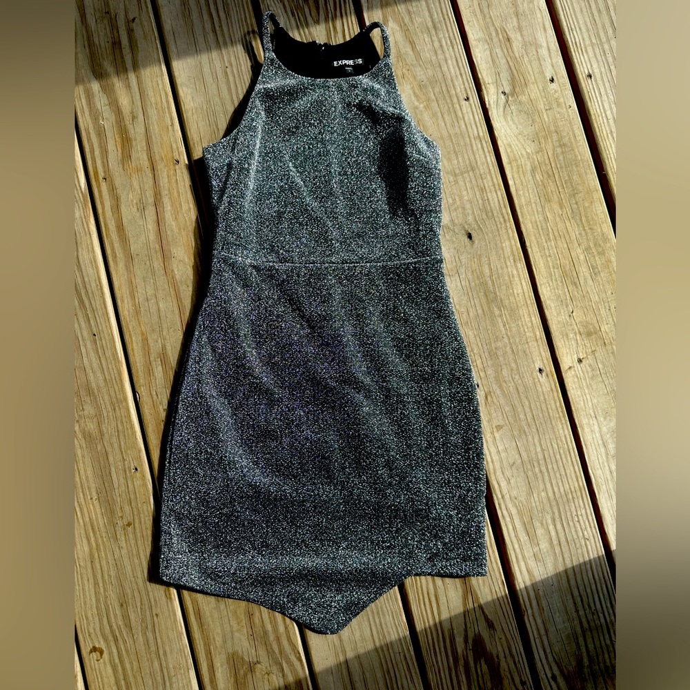 Express size 0 shiny silver & black dress